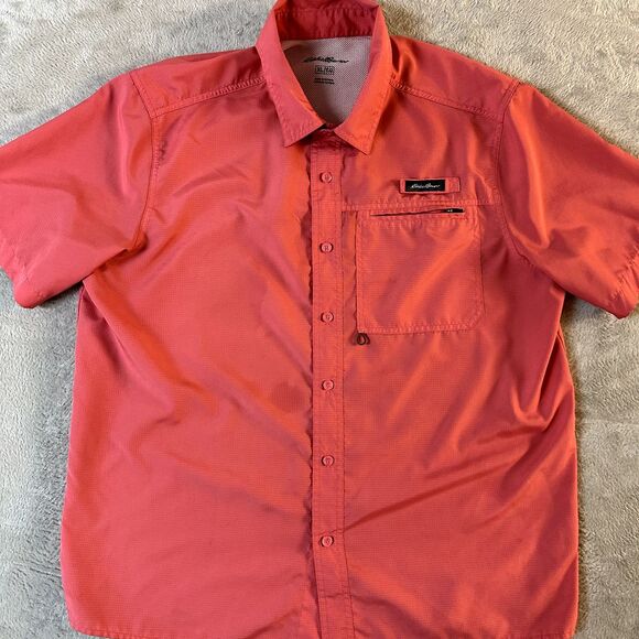 Eddie Bauer Men's Vented Moisture Wicking Woven Tech Short‎ Sleeve Pink Shirt XL - Picture 1 of 13